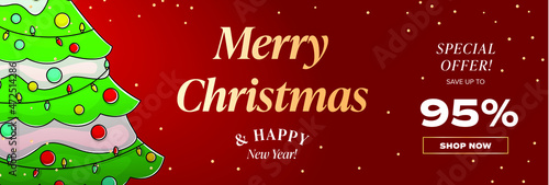 Merry christmas. happy new year. banner. sale. 95 discount. 95 promotion. 95%