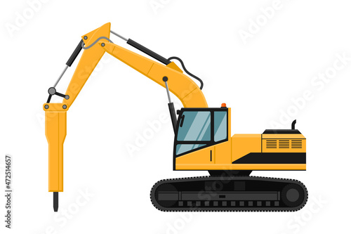 yellow hammer backhoe loader on white background