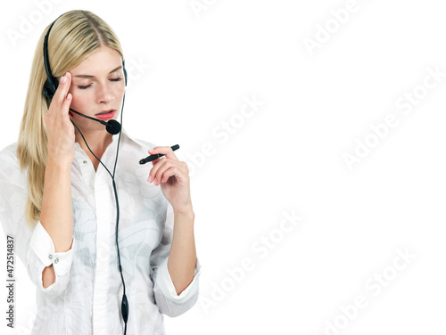 Young woman girl looking stressed with headache photo