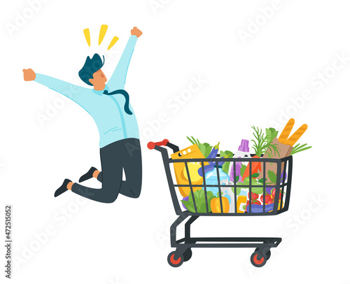 man with shopping cart full of products