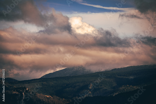 Fototapeta Naklejka Na Ścianę i Meble -  Tatra Mountains in Poland, View in Cloudy November Day.