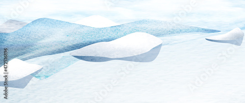 Watercolor handmade landscape drawing with mountains and ice in winter in the north. Art banner for design decoration, packaging, print © VectorART