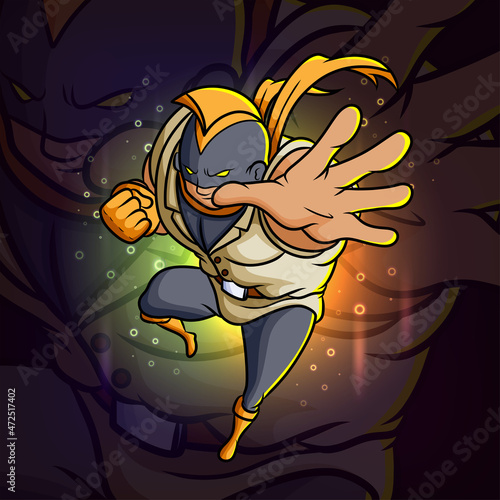The warrior man is doing the action esport mascot design