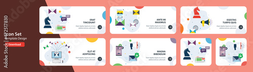 Web banners template in vector with icons of communication, strategy email sending, newsletter and safety send email. Flat design icons in vector illustration.