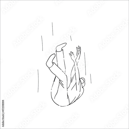 vector outline or hand image, with the theme of men falling 