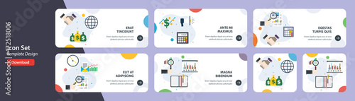 Web banners template in vector with icons of business investment, chart analysis, calculations rate and investment chart. Flat design icons in vector illustration.