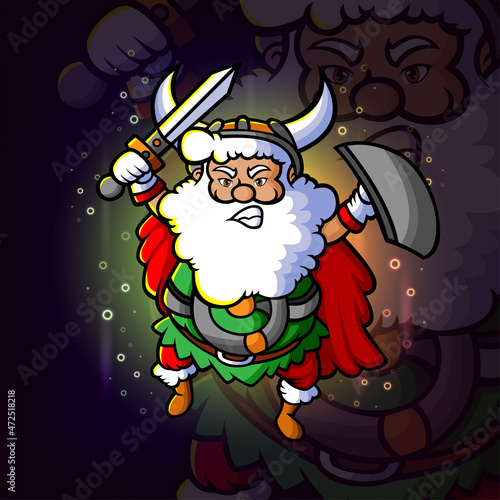 The viking santa is ready for fight esport mascot design