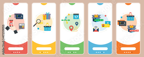 Concepts of with e-commerce, shopping basket, delivery, and purchase evaluation. Web banners template with flat design icons in vector illustration.