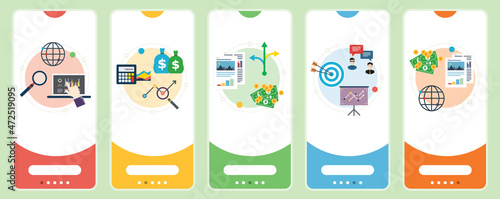 Concepts of stock market investment, earnings analysis, finance growth, report analysis. Web banners template with flat design icons in vector illustration.