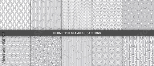  Set of geometric seamless pattern with circle and curve lines. Abstract background monochrome modern stylish