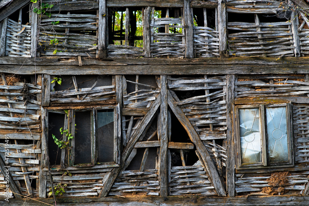 ruins of old bosnian wooden house in wood ruins of old bosnian wooden house in wood