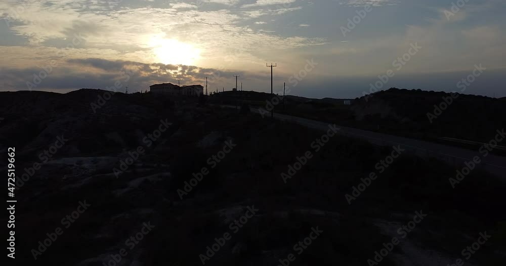 Aerial video of landscape mountain range in Cyprus during sunset Aerial video of landscape mountain range in Cyprus during sunset
