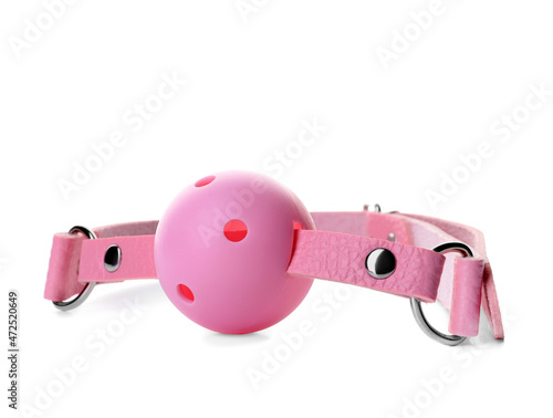 Pink mouth gag from sex shop isolated on white