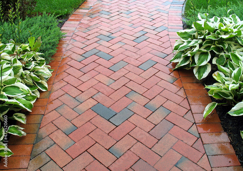Fotografie, Tablou Red Brick sidewalk for garden or  landscaping around the home.
