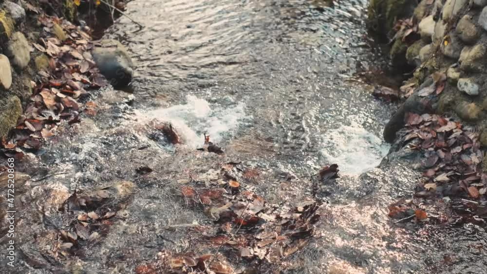 slow motion of little waterfall in autumn slow motion of little waterfall in autumn