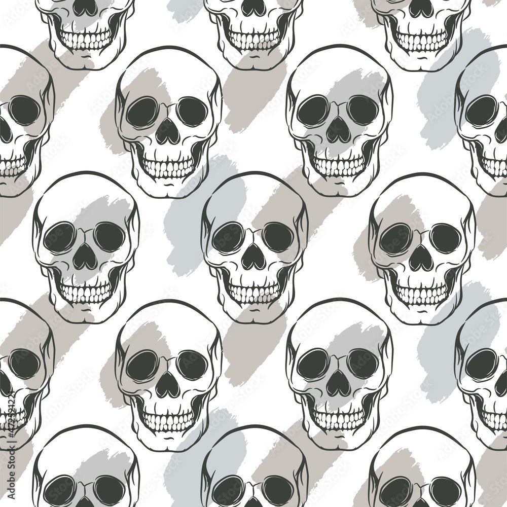 Skull pattern with brush strokes on background. Seamless stylish background for textile print. Skull pattern with brush strokes on background. Seamless stylish background for textile print.