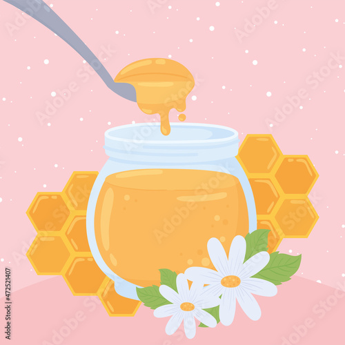 jar honey and flowers