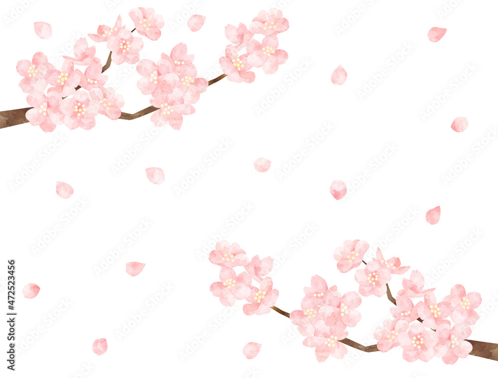 水彩風に加工した桜のカード