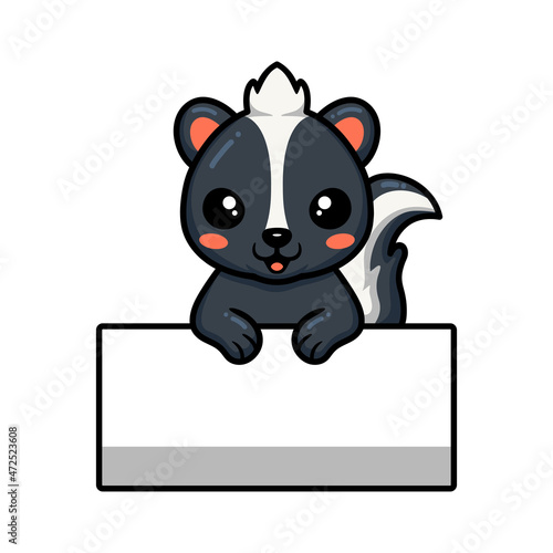 Cute little skunk cartoon with blank sign