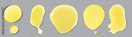 Cosmetic Cream Liquid Yellow Gel Drop Or Smear Isolated On transparent Background.Top view Virus protection or cosmetics concept Serum texture . Realistic vector illustration