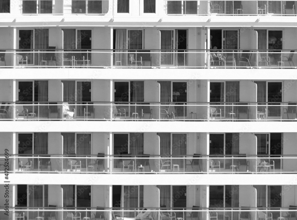 Geometry of cruise ship balconies in Black and White Geometry of cruise ship balconies in Black and White