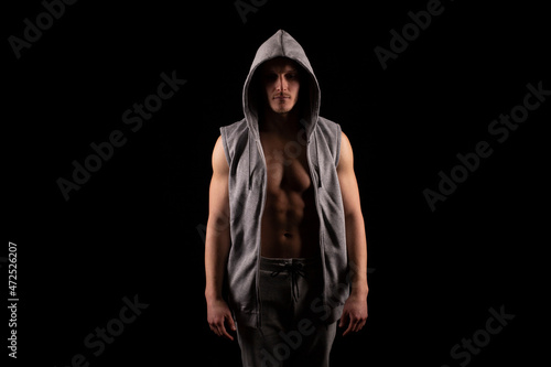 Sport man Fighter Standing in Dark Room Isolated. UFC, Box, MMA Concept
