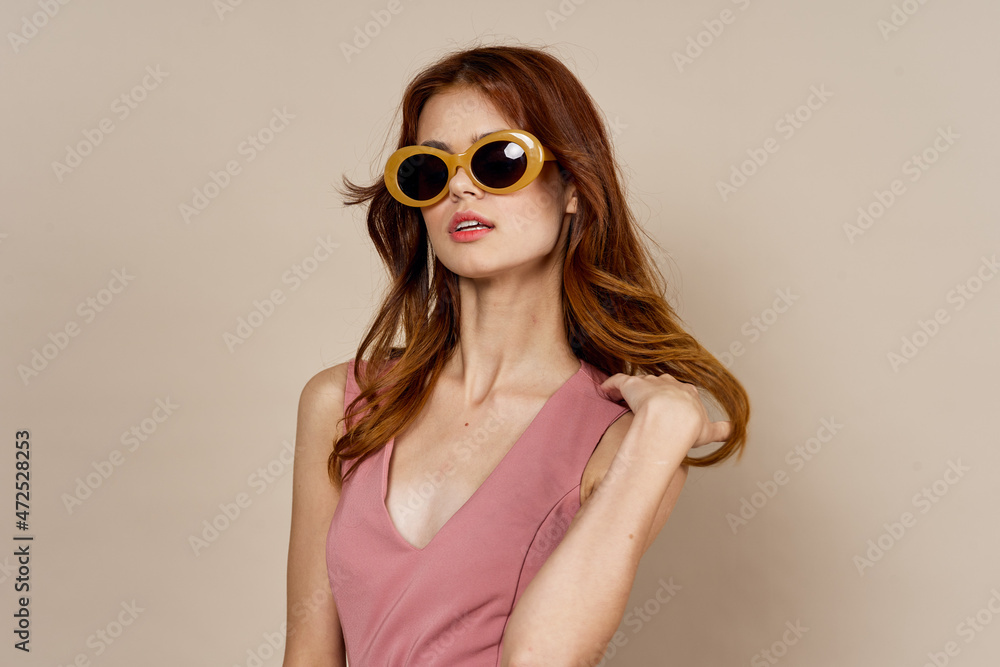 pretty woman in pink dress decoration posing model pretty woman in pink dress decoration posing model