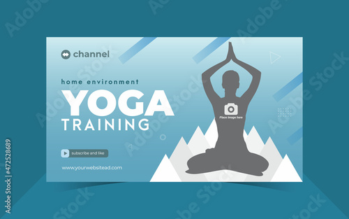 Yoga youtube thumbnail template web banner design. Agency online business video cover premium template
