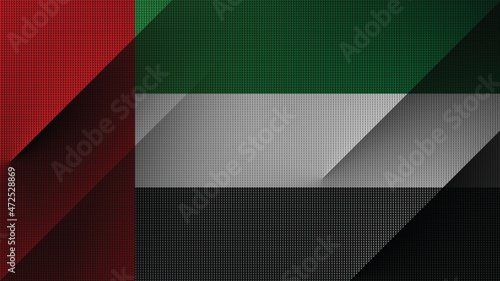Uni Arab Emirates UAE national flag wallpaper. Solid lines peeking out from behind the canvas curtain. Objects pop up from back screen.
