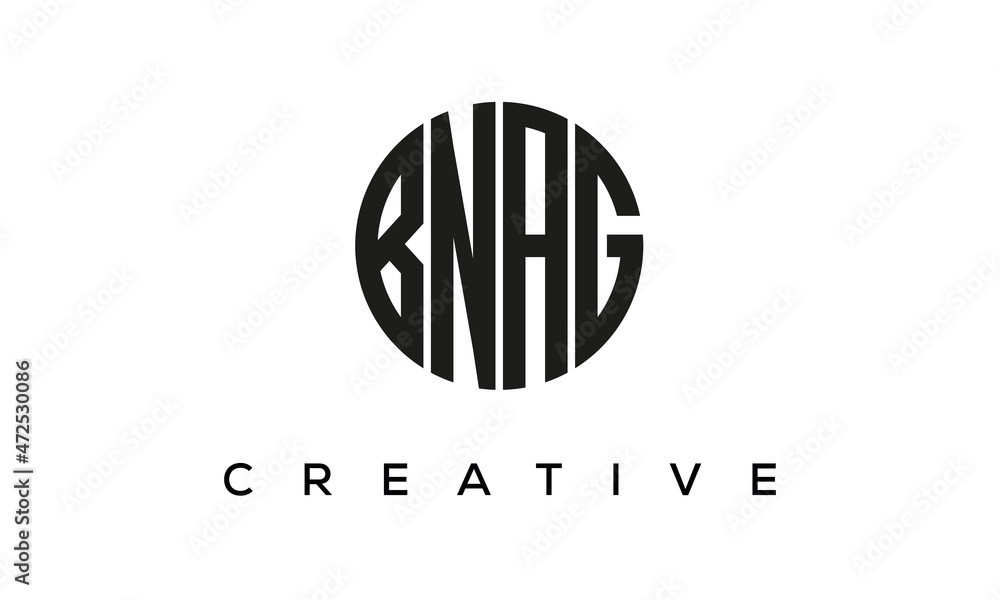 Letters BNAG creative circle logo design vector, 4 letters logo Letters BNAG creative circle logo design vector, 4 letters logo