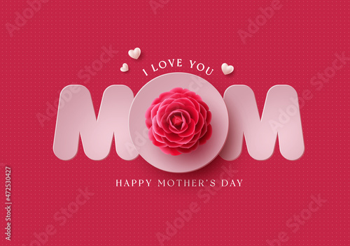 Happy mother's day vector design. Mother's day greeting card with mom paper cut text in red pattern background for mommy celebration decoration. Vector Illustration.
