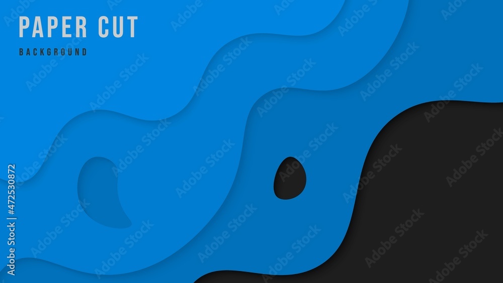 Modern Abstract Dynamic Blue Waves Shape Papercut Style Design In Black Background Modern Abstract Dynamic Blue Waves Shape Papercut Style Design In Black Background