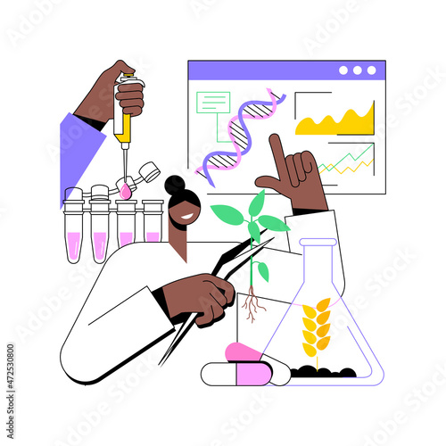 Biotechnology abstract concept vector illustration. Biological science, biotech company, bioengineering industry, genome engineer, biotechnology equipment, laboratory research abstract metaphor.