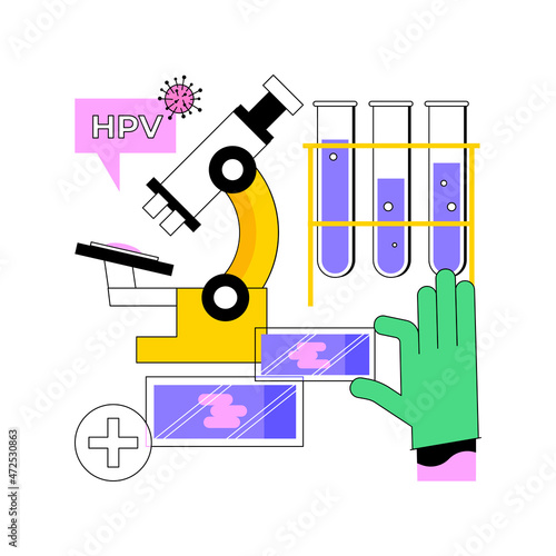 HPV test abstract concept vector illustration. Human papillomavirus test kit, results, testing for man, examination for women, cervical cancer prevention, HPV early diagnostics abstract metaphor.