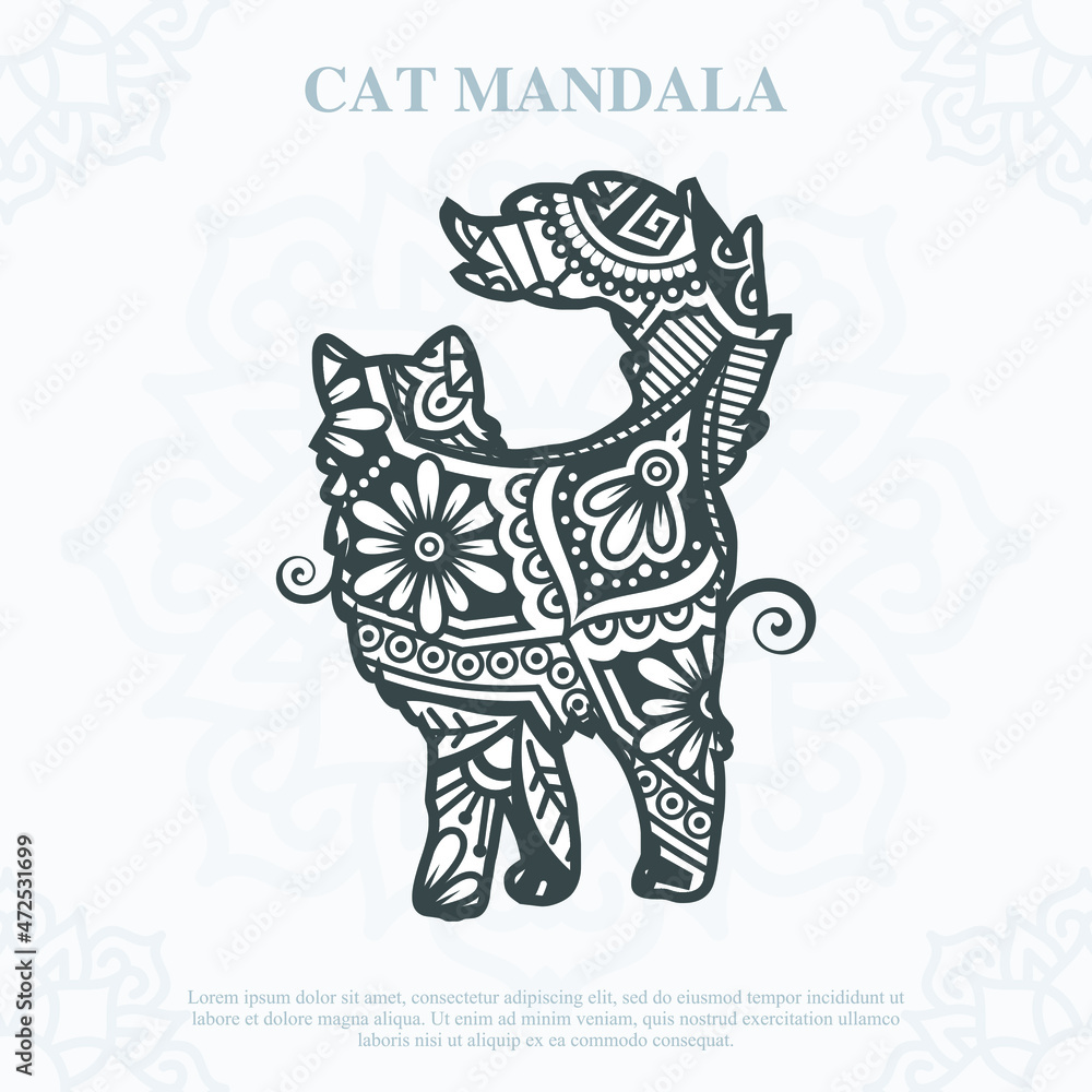 Cat Mandala. Vintage decorative elements. Oriental pattern, vector illustration.