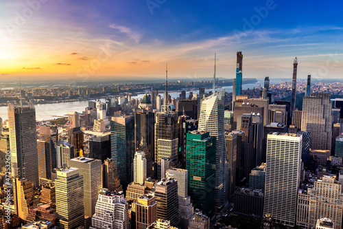 Aerial view of Manhattan at sunset