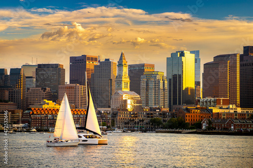 Boston cityscape at sunset