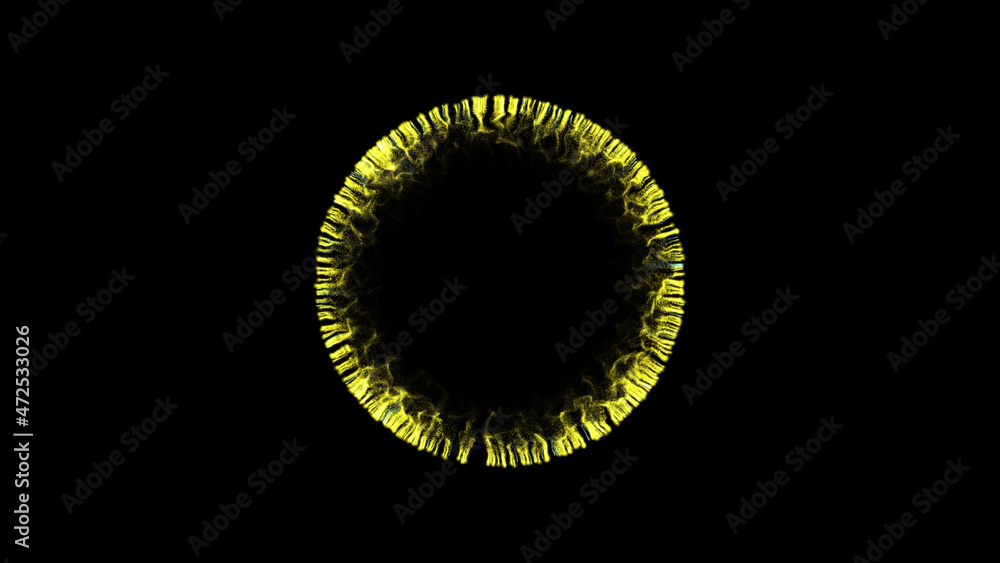 Fototapeta premium black minimalistic background with a yellow circle in the center. round frame of lightning on black background