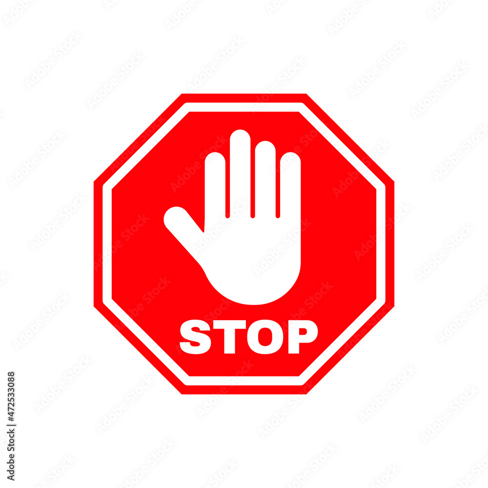 Simple red stop roadsign with big hand symbol or icon vector illustration Simple red stop roadsign with big hand symbol or icon vector illustration