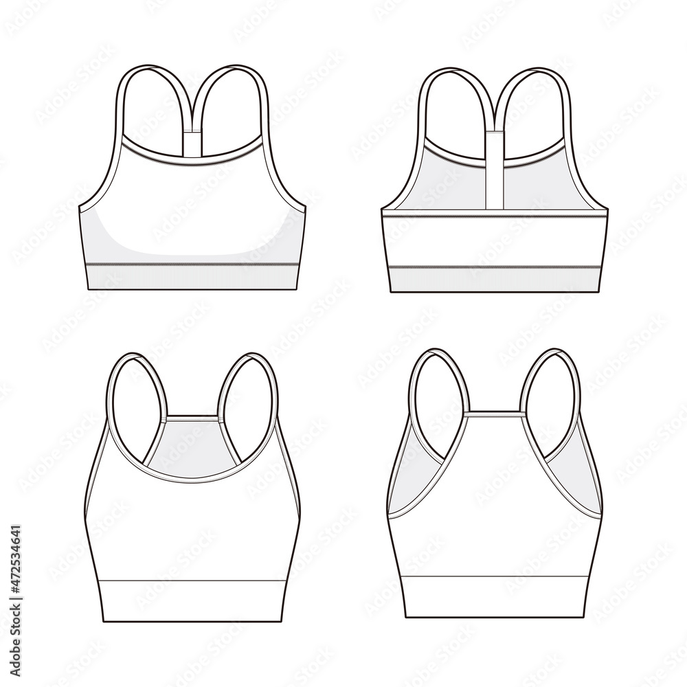 Slender shoulder straps bra vector sketch, Apparel template, Sports bra  Stock Vector