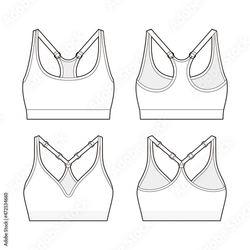 Sports bra fashion vector sketch, Apparel template, Adjustable shoulder straps