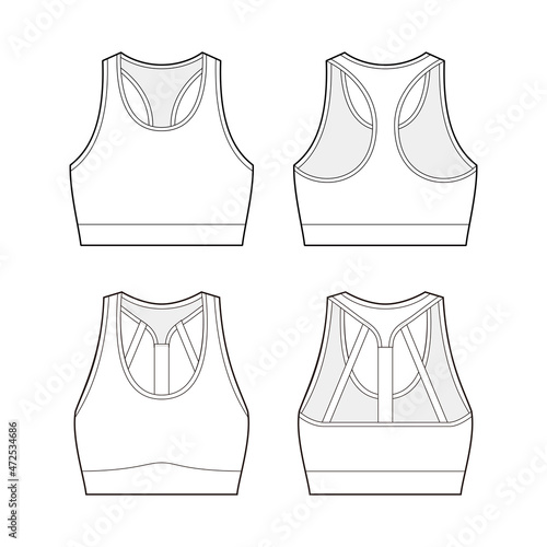 Sports bra fashion vector sketch, Apparel template, Sports bra