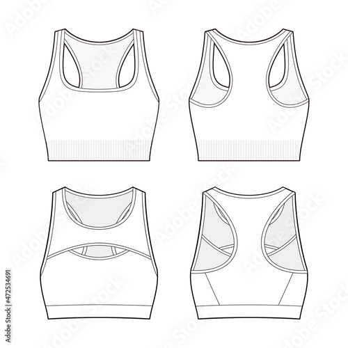 Sports bra fashion vector sketch, Apparel template, Sports bra