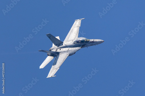 F-18 Hornet approaching in beautiful light