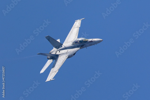 F-18 Hornet approaching in beautiful light