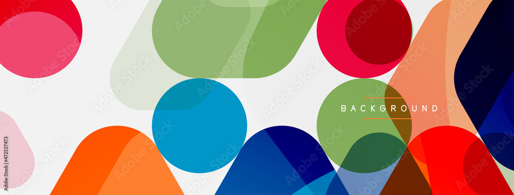 Color bubbles and rounded geometric shapes on white. Vector geometric minimal abstract background for wallpaper, banner, background, landing page Color bubbles and rounded geometric shapes on white. Vector geometric minimal abstract background for wallpaper, banner, background, landing page