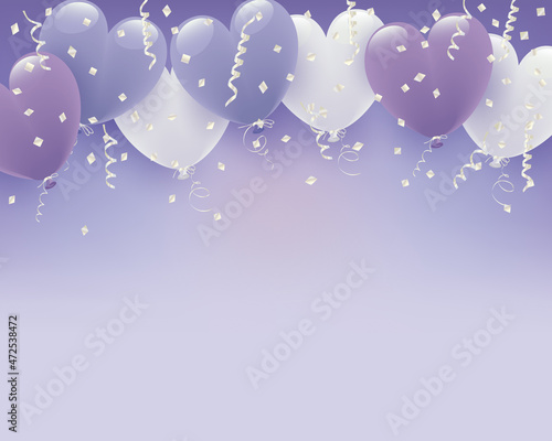 パステルカラーのハート形風船イラスト背景