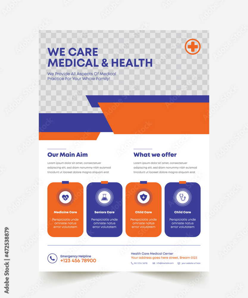 Medical Flyer Template, Corporate Business Flyer poster pamphlet brochure cover design layout background, two colors scheme, vector template in A4 size