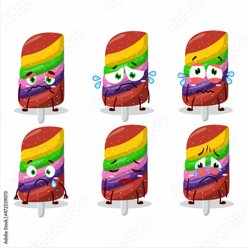 gummy candy rainbow cartoon character with sad expression