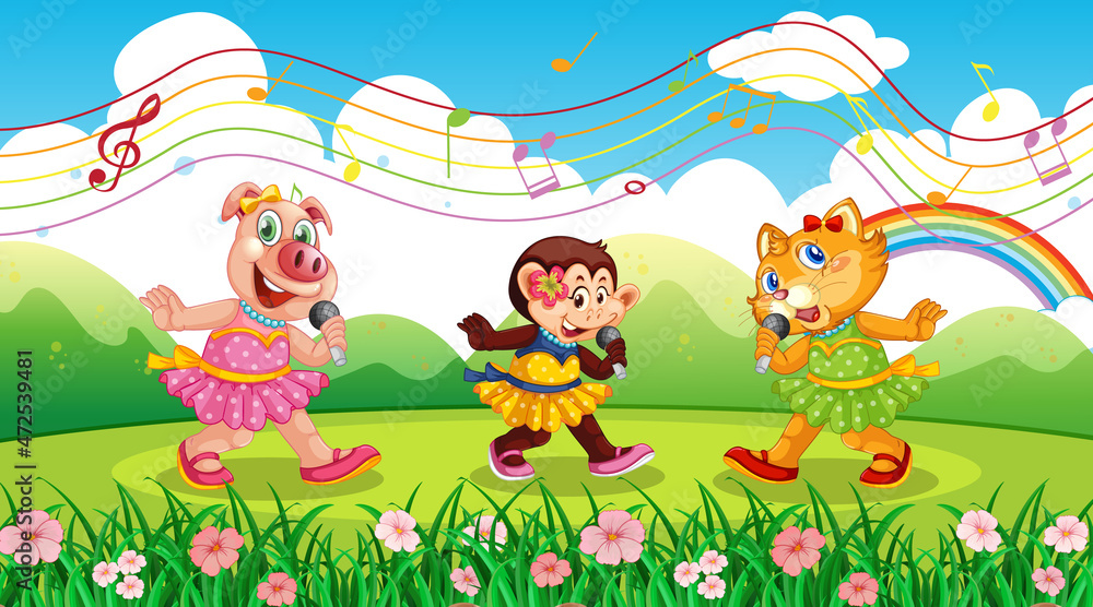 Obraz premium Cute animals performance singing at the park